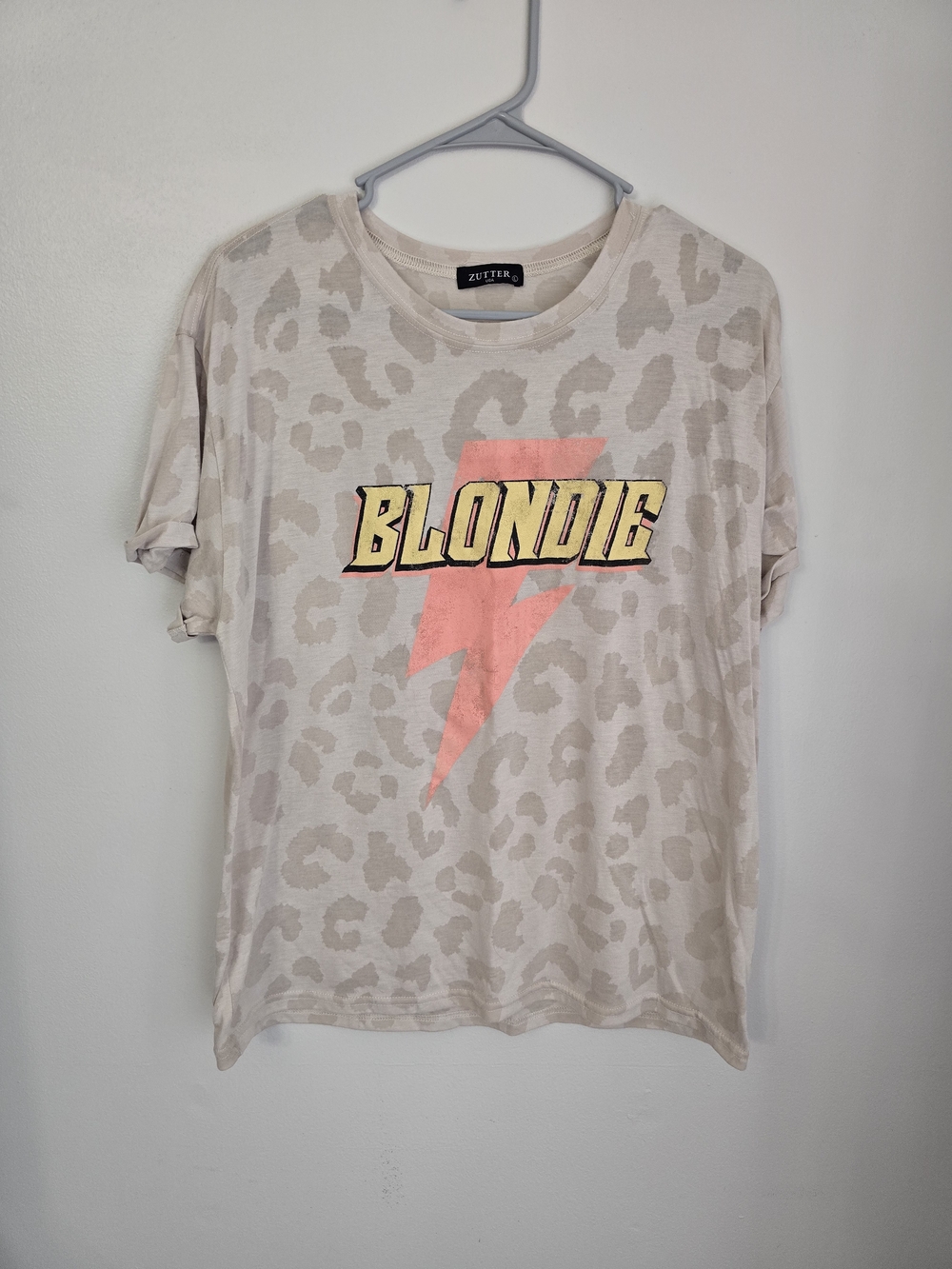 Blondie Graphic Short Sleeve Tee - Light Gray with Pink Lightning Size Large